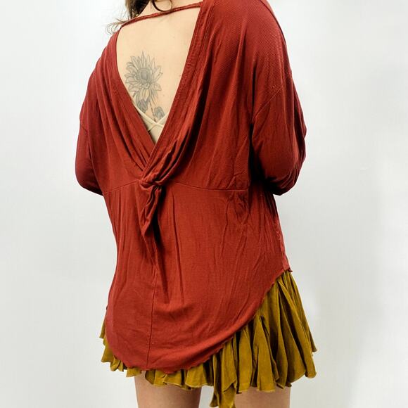 free people maroon ribbed oversized open back top XS - Picture 1 of 6